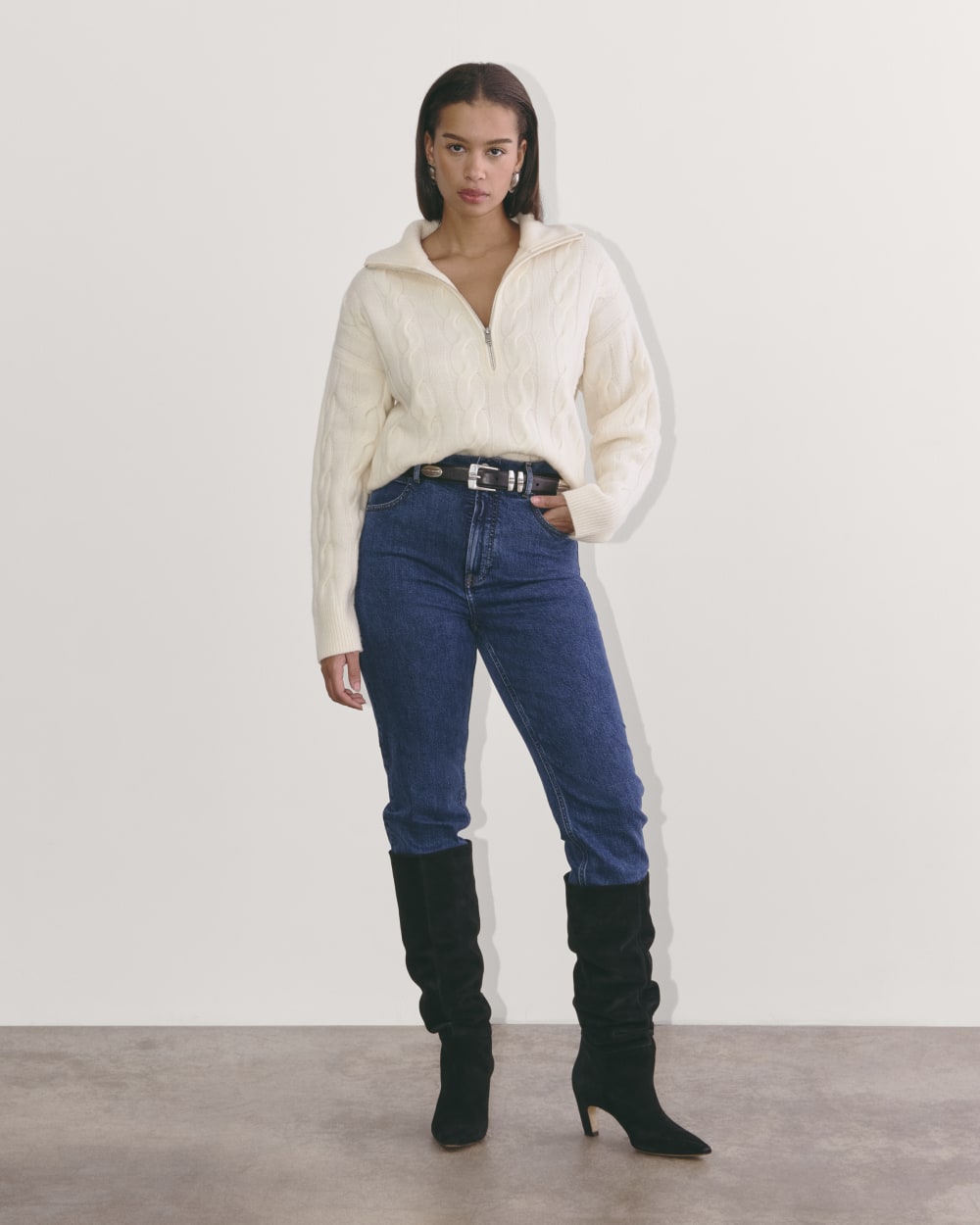 The Cable Half-Zip in Luxe Merino | Bone