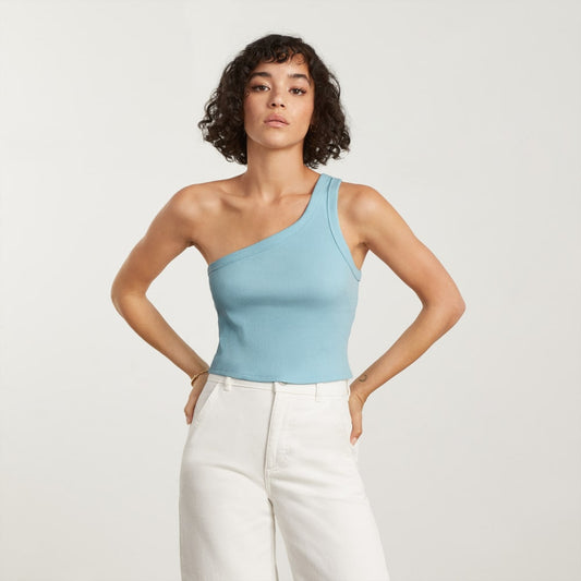 The Ribbed One-Shoulder Tank | Ice Blue