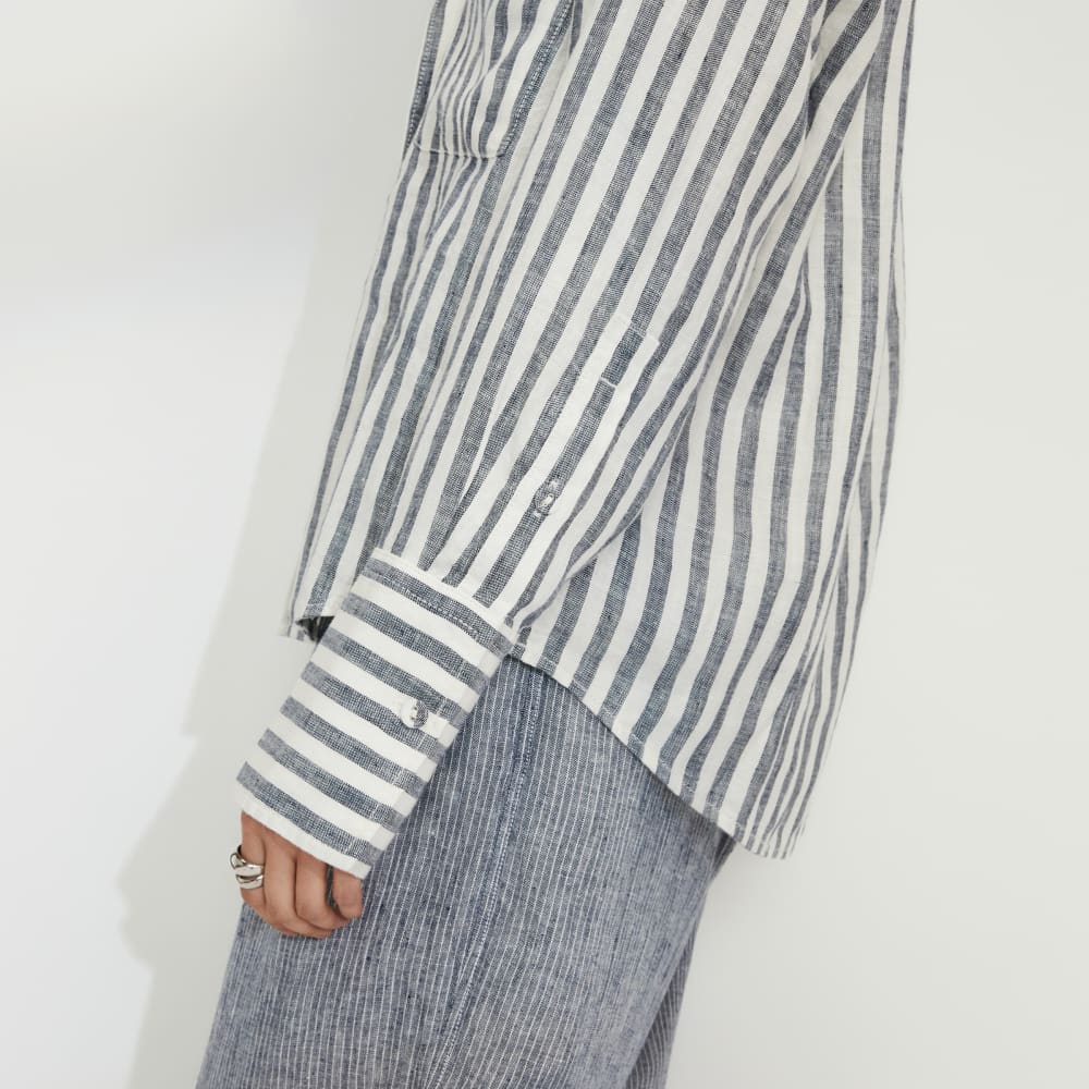The Linen Popover Shirt | Bone / Navy