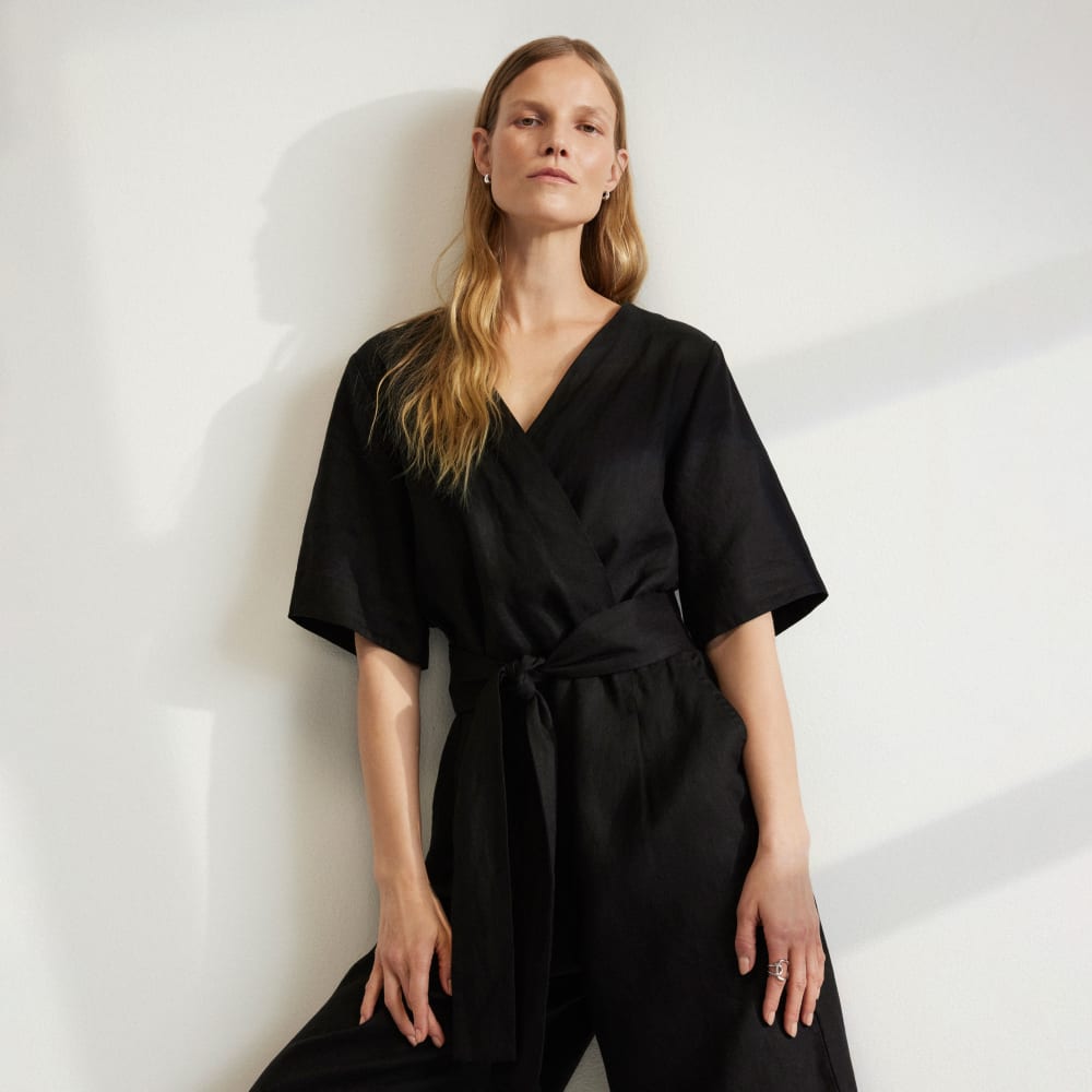 The Wrap Jumpsuit in Linen | Black