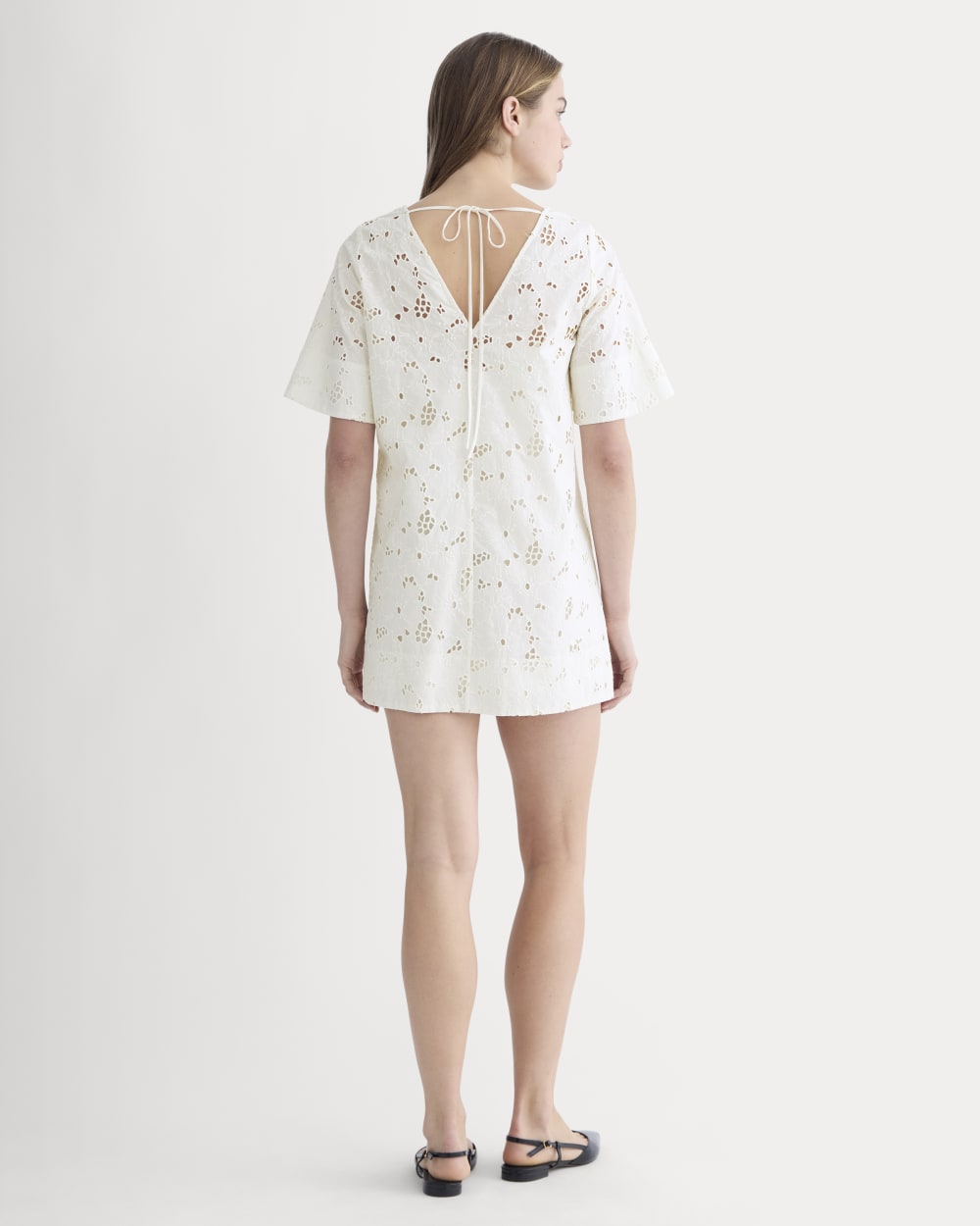 The Eyelet Mini Shift Dress | Bone