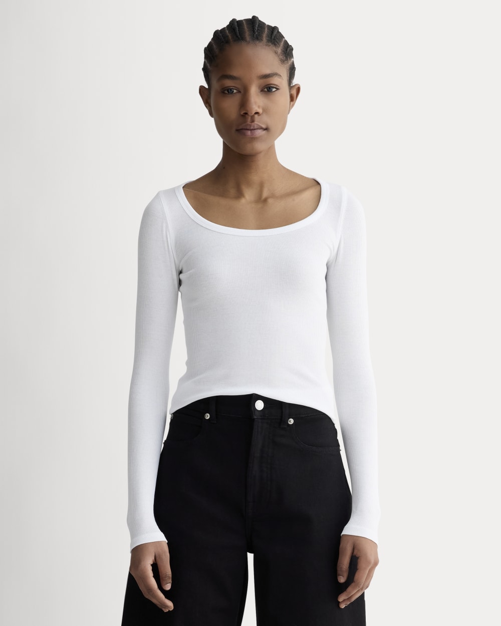 The Luxe Rib Long-Sleeve Scoop-Neck Tee | White