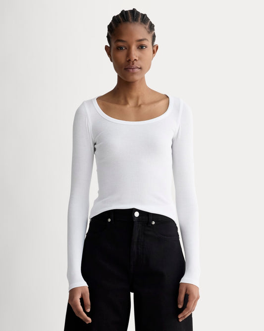 The Luxe Rib Long-Sleeve Scoop-Neck Tee | White