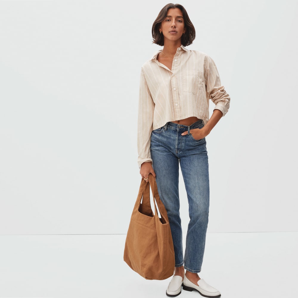 The Way-Short Shirt in Silky Cotton | Golden Brown / White