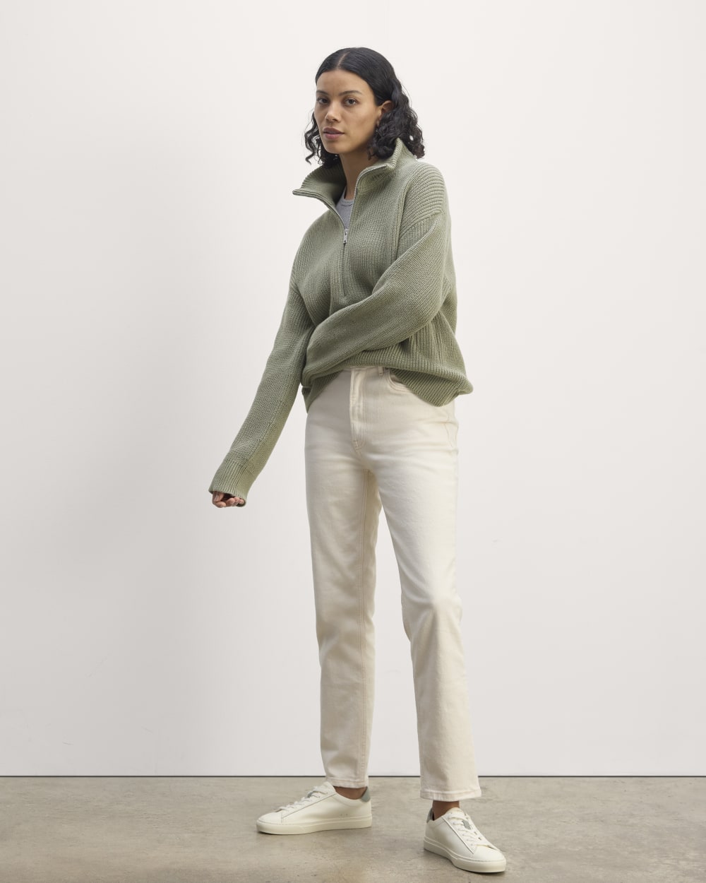 The Half-Zip in Everyday Cotton | Sage Green