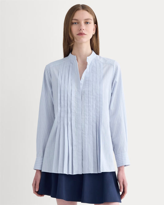 The Pleated Shirt in Silky Cotton | Forever Blue / Optic White