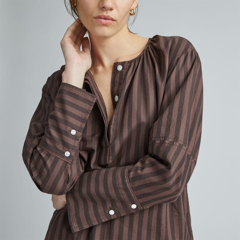 The Silky Cotton Balloon Sleeve Top | Chocolate Brown / Black