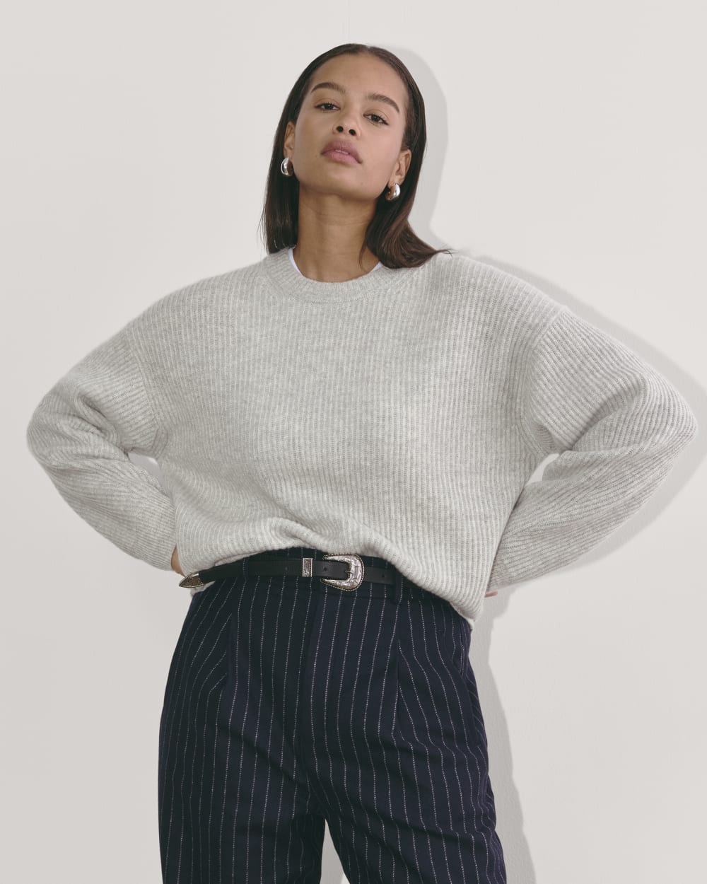 The Cocoon Crew in Wool Cashmere | Light Heather Grey