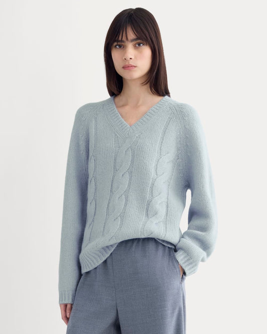 Cloud Cable V-Neck Sweater | Forever Blue
