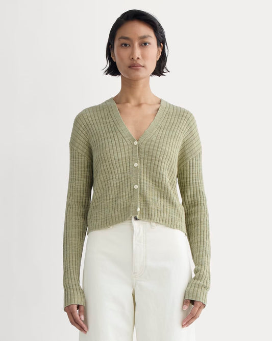 The Ribbed Cardigan in Cotton Linen | Eucalyptus
