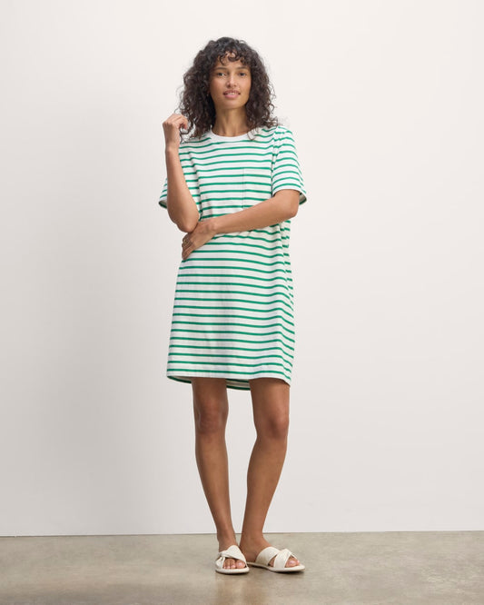 The Organic Cotton Weekend Tee Dress | Bone / Grass Green