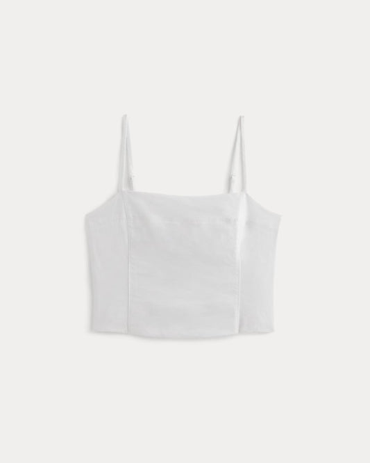 The Seamed Top in Stretch Linen | White