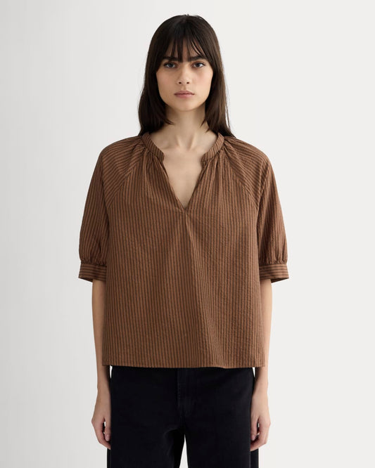 The Gauze Gathered Top | Carob Brown / Black