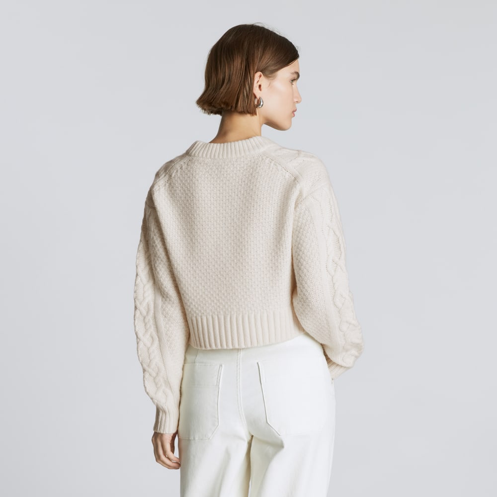 The Felted Merino Cropped Cable Sweater | Bone