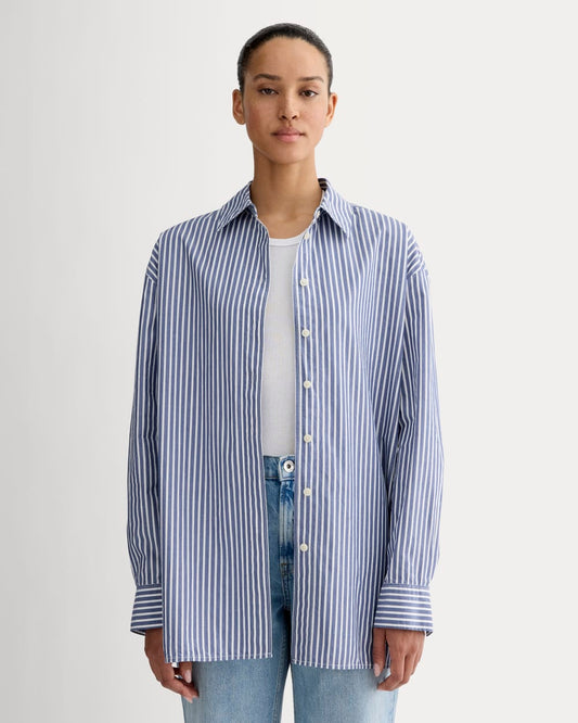 The Boyfriend Shirt in Ultrasoft Cotton | Bone / Mazarine Blue
