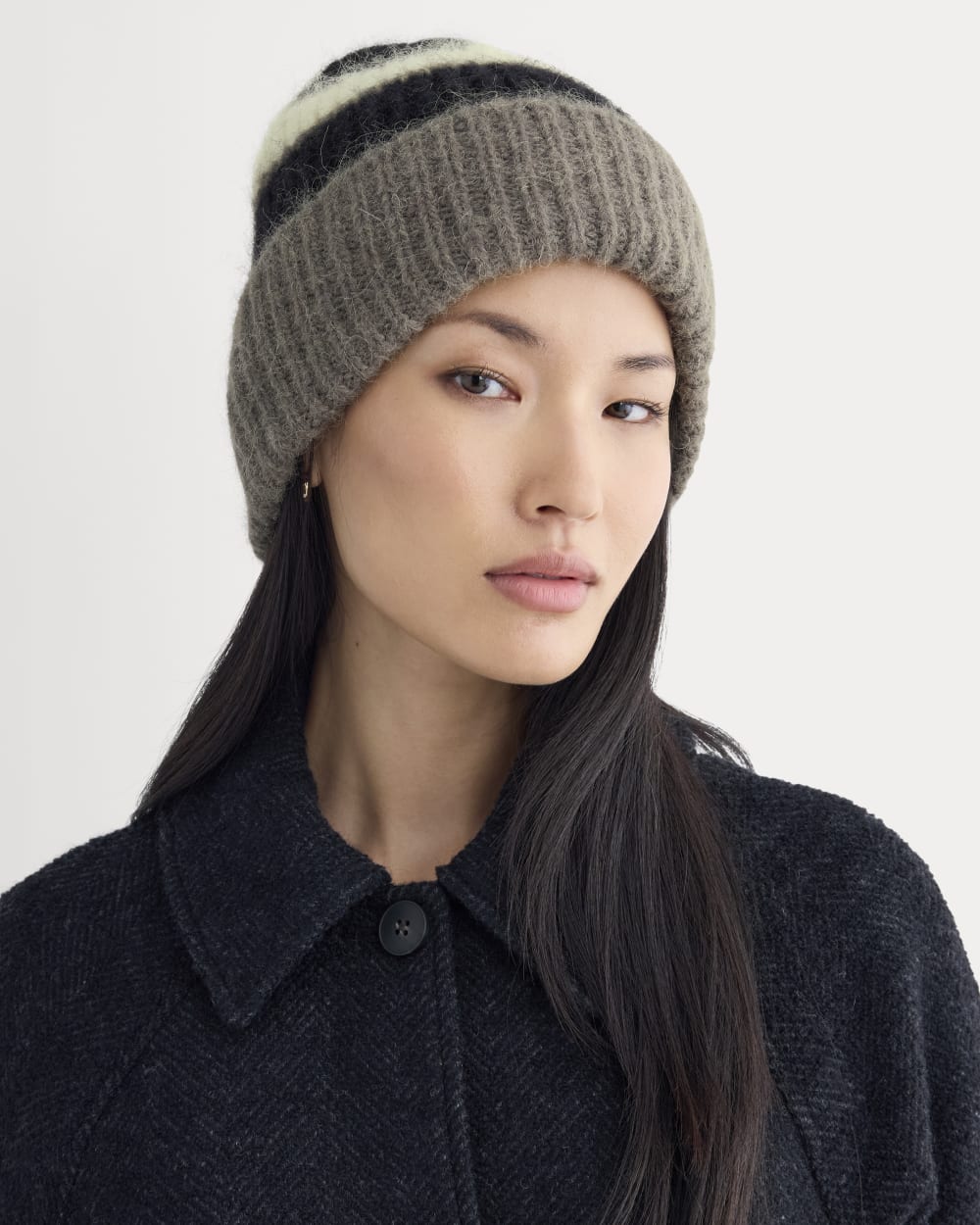 Plush Alpaca Beanie | Mid Grey Heather/Black/Bone