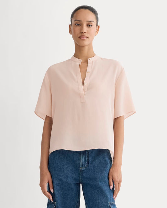 The Popover Top in Washable Silk | Soft Rose