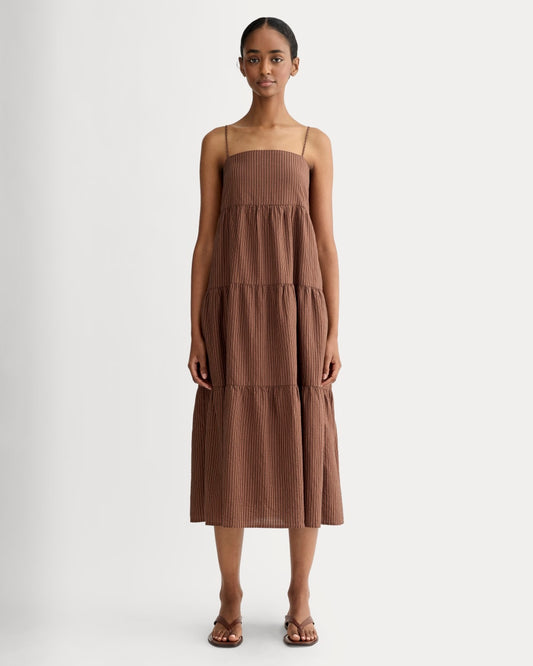 The Gauze Tiered Dress | Carob Brown / Black