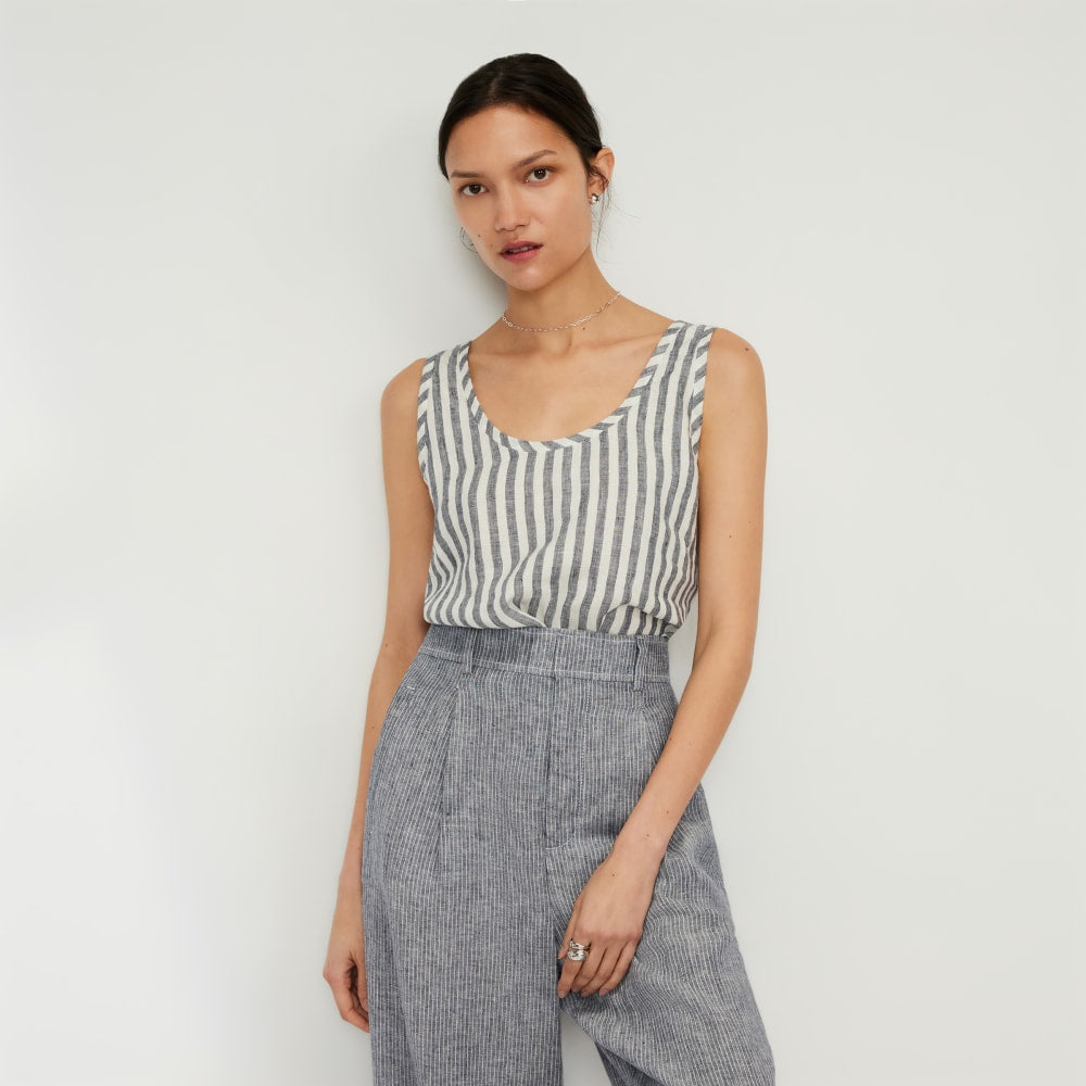 The Scoop Tank in Linen | Bone / Navy
