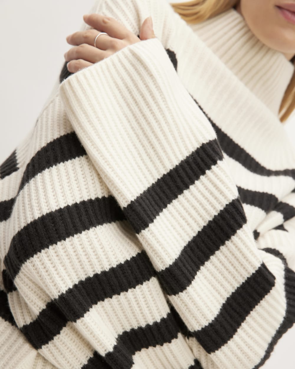 The Felted Merino Funnel-Neck Pullover | Black / Bone