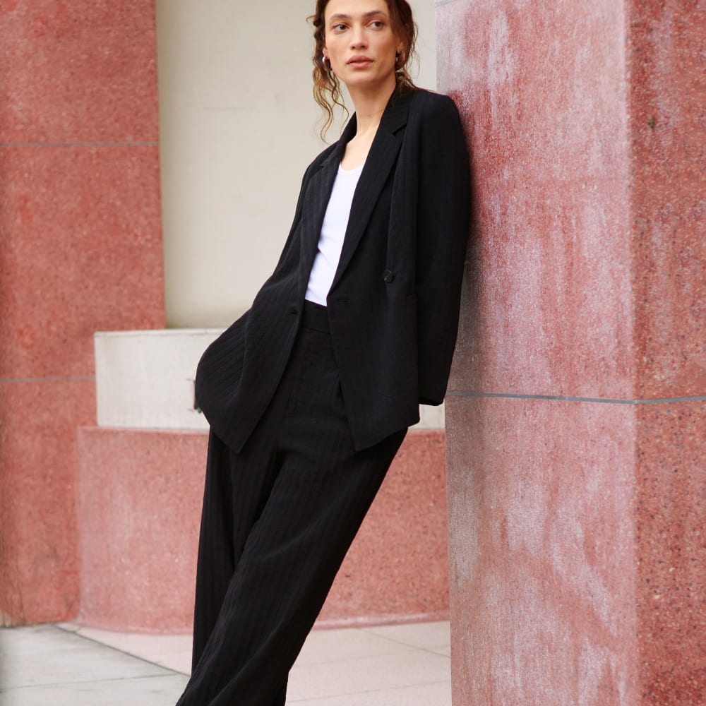 The Drapey City Stripe Blazer | Black