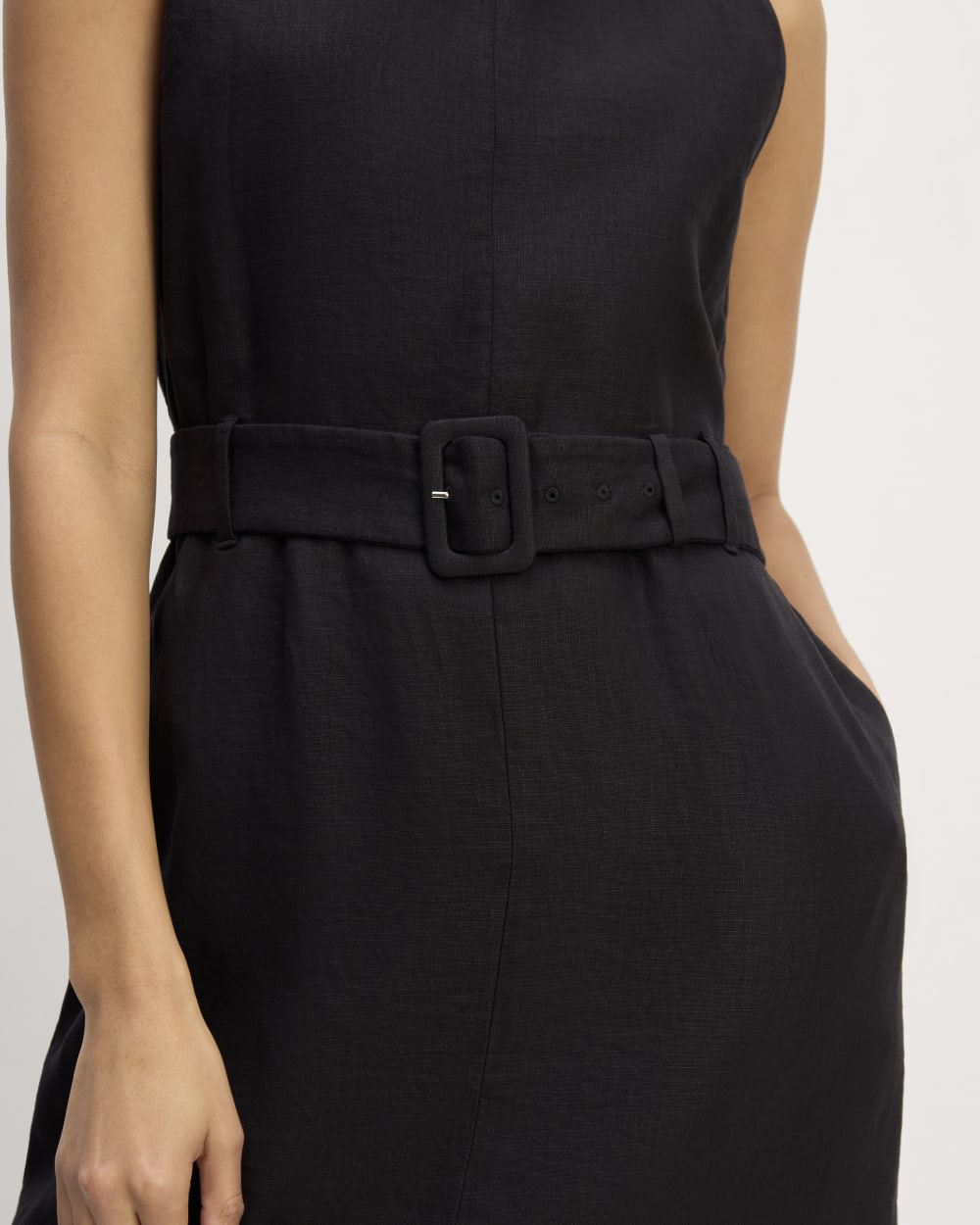 The Linen Belted Midi Dress | Black