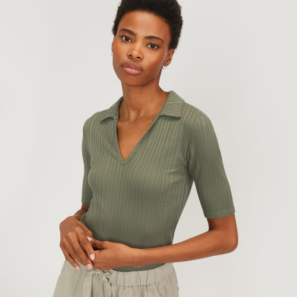 The Rib Soft Knit Open Collar Polo | Kalamata