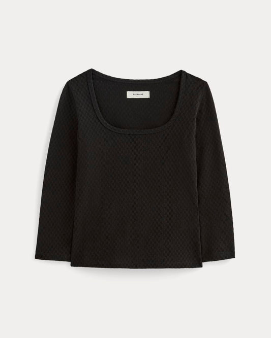 The Pointelle Scoop-Neck Top | Black