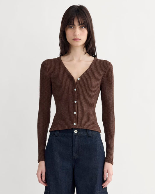 The Cozy Rib Cardigan | Dark Mahogany