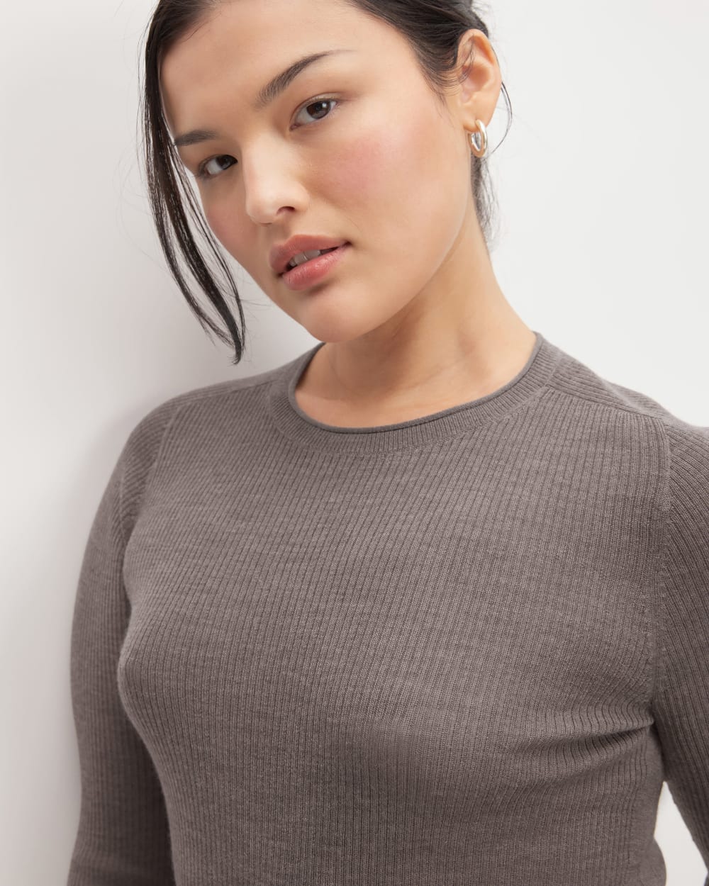 The Long-Sleeve Sweater Tee in Ultrasoft Merino | Heather Cocoa