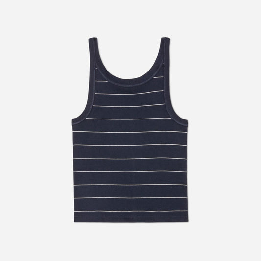 The Pima Micro-Rib Short Tank |  Navy / White