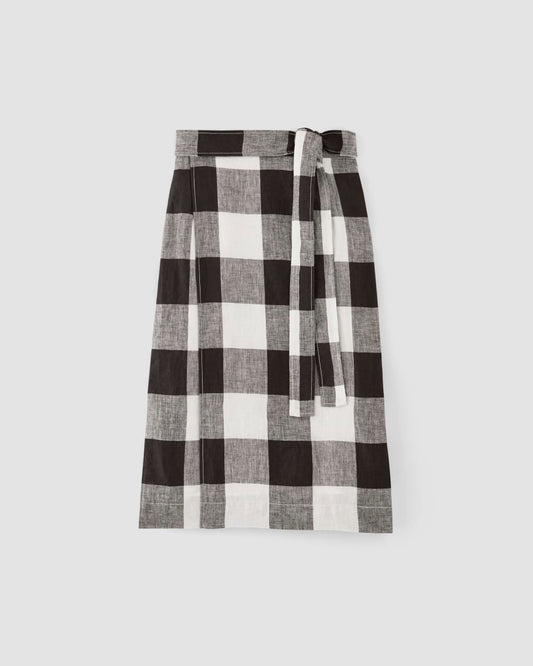 The Linen Wrap Skirt | Bone / Black Check