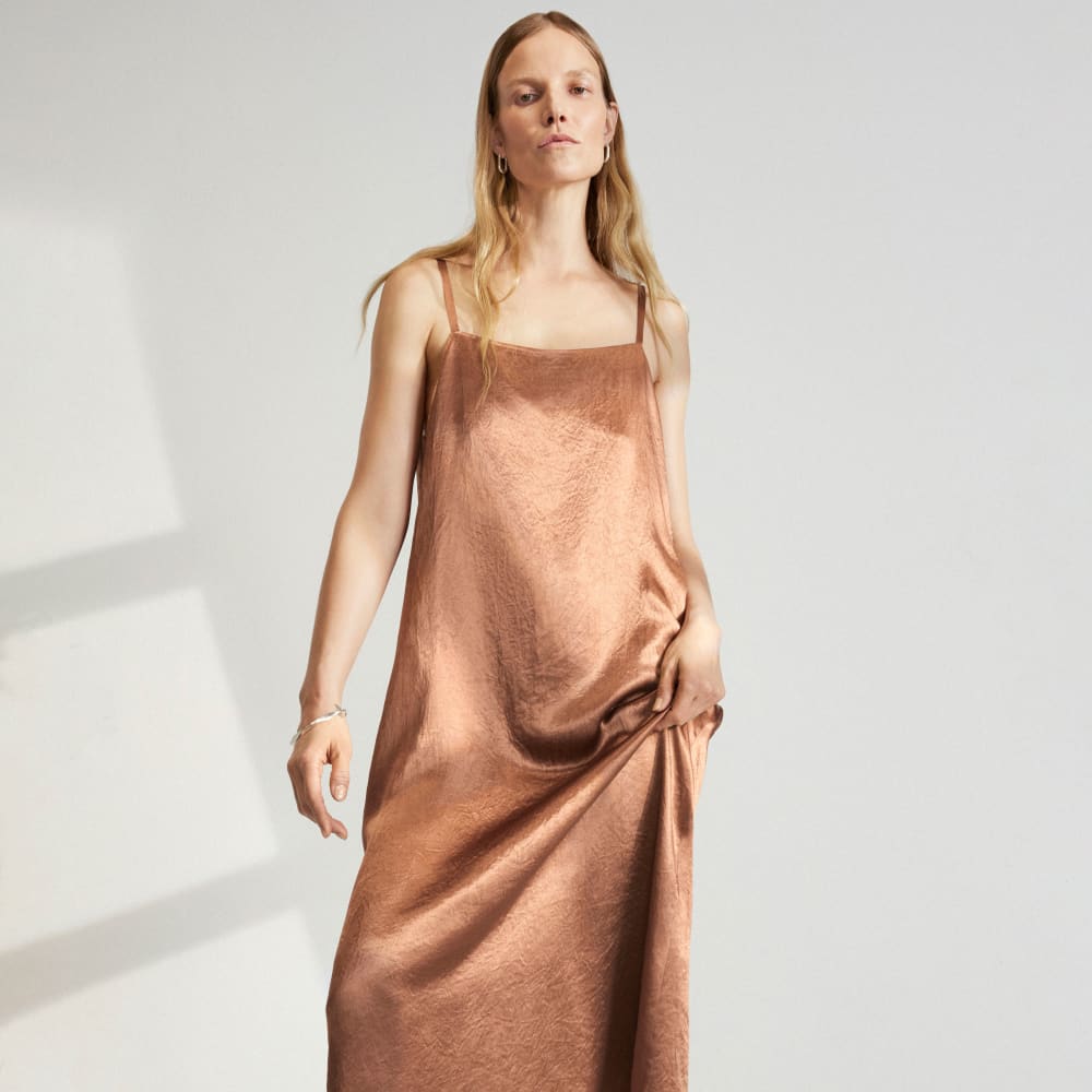 The Satin Square-Neck Slip Dress | Carob Brown