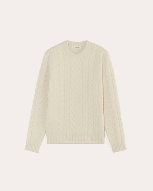 The Felted Merino Cable-Knit Crew | Bone