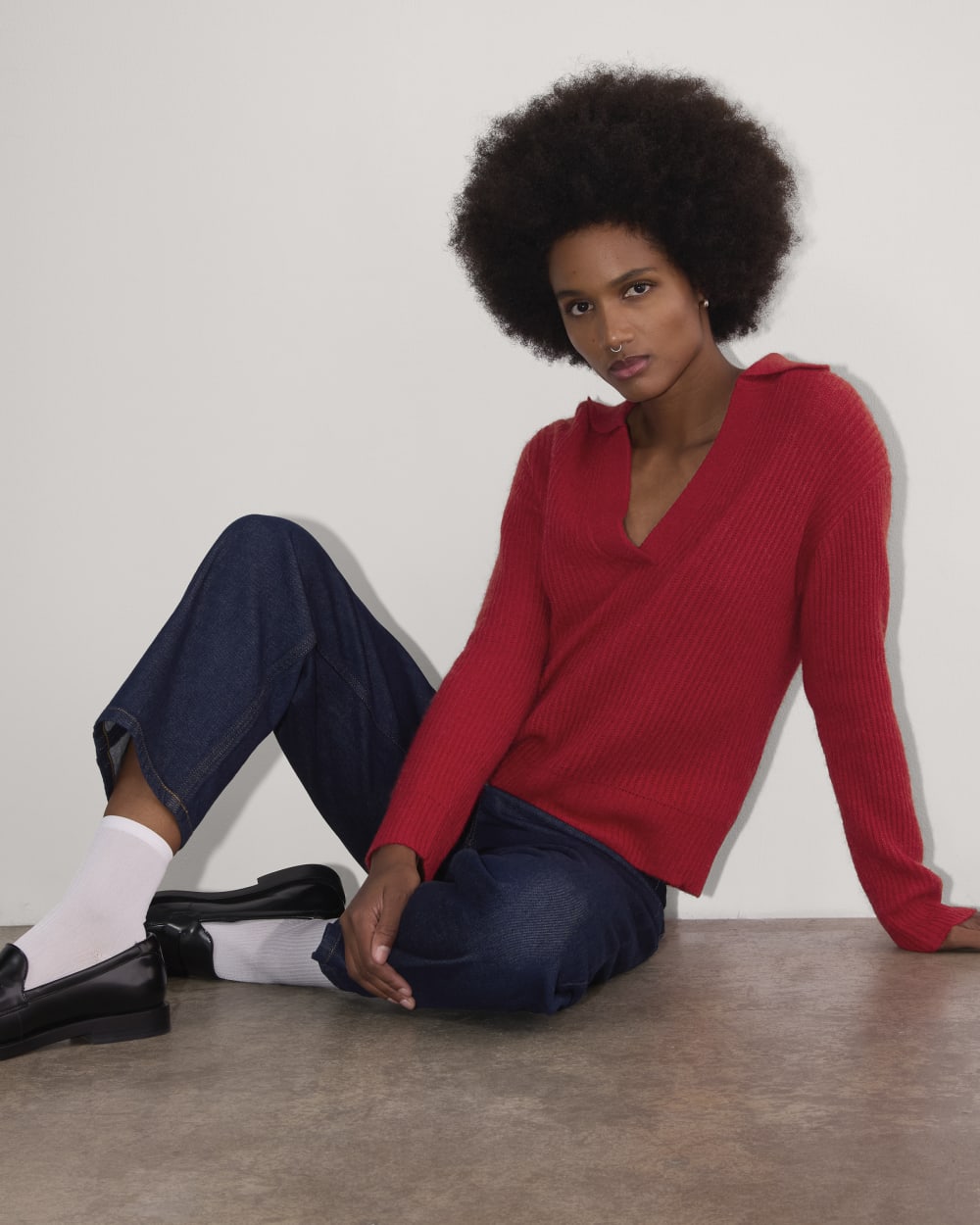 The Oversized Polo in Alpaca | Berry Red