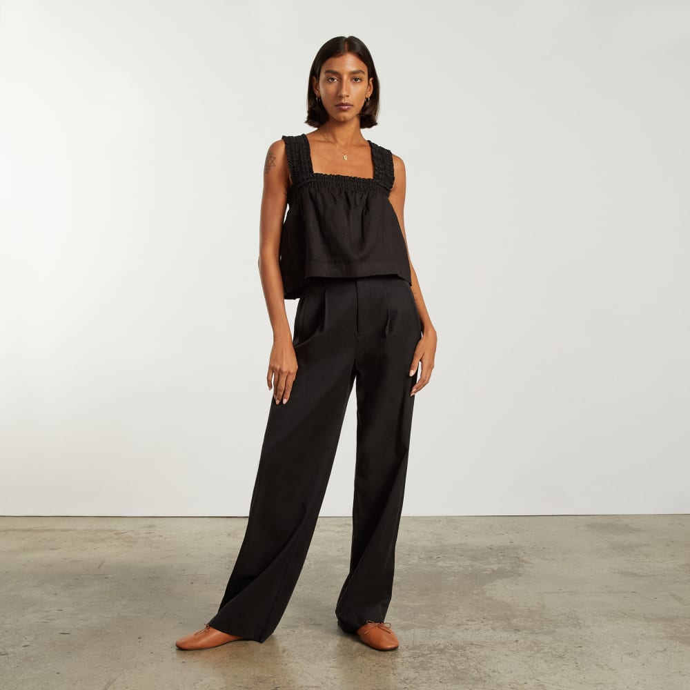 The Smocked Linen Cami | Black