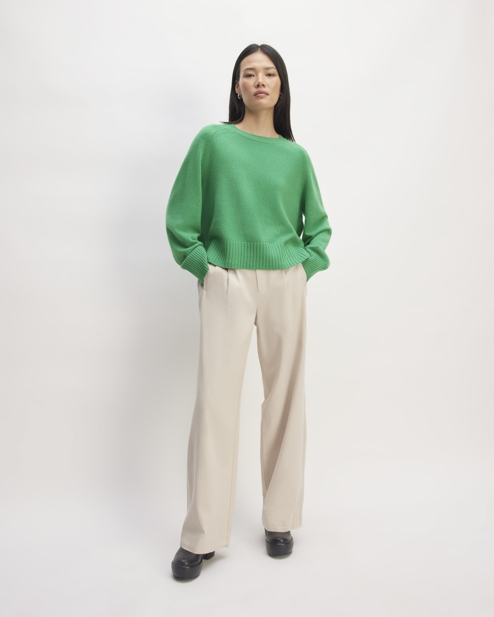 The Cashmere Boxy Crew | Bright Jade