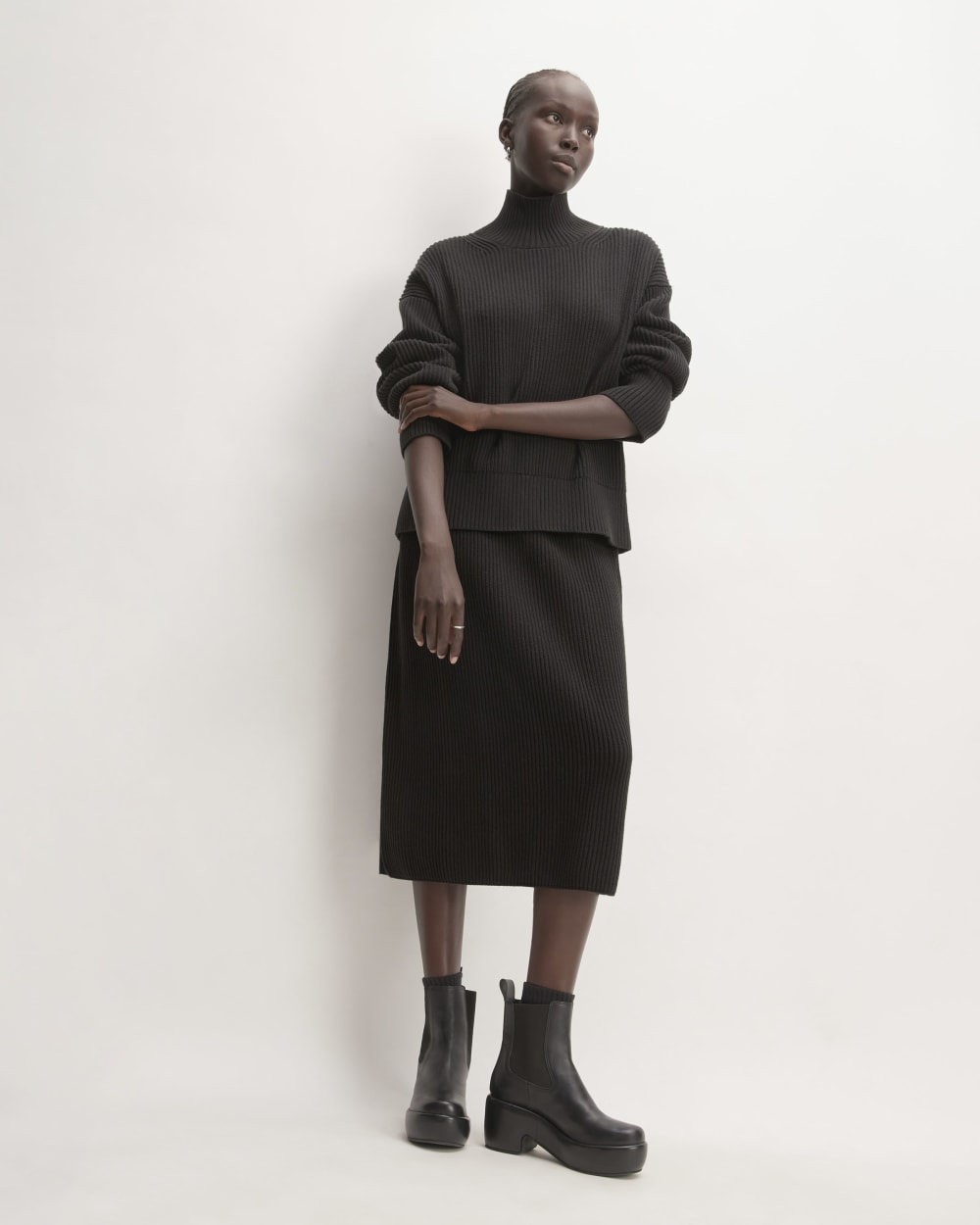 The Organic Cotton Sweater Midi Skirt | Black