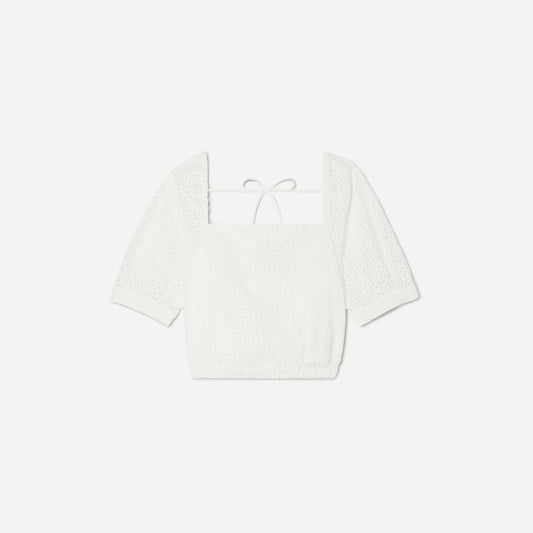 The Eyelet Puff Sleeve Top | White