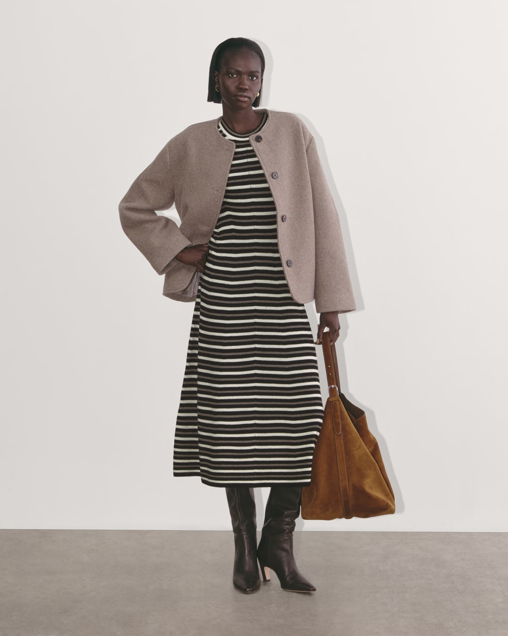 The Ribbed Sweater Dress | Taupe / Canvas / Black