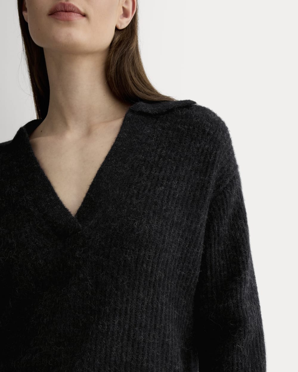 The Oversized Polo in Alpaca | Heathered Black