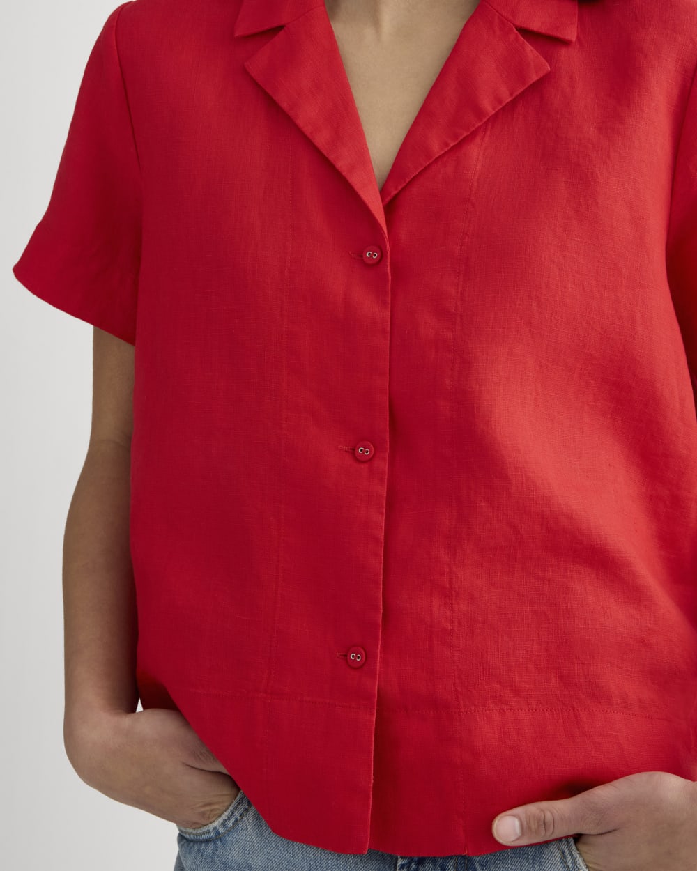 The Notch Shirt in Linen | Classic Red