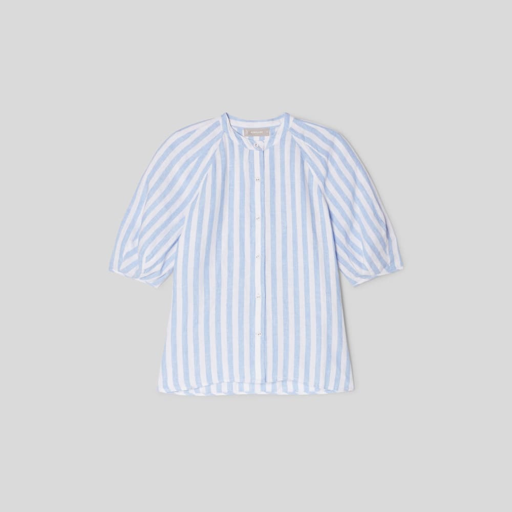 The Linen Puff Sleeve Shirt | Blue / White