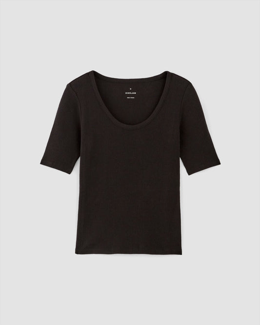 The Vintage Rib Scoop-Neck Top | Black