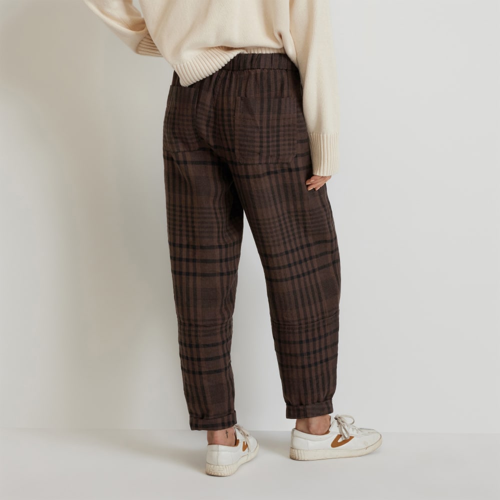 The Linen Pull-On Barrel Pant | Chocolate Brown / Black