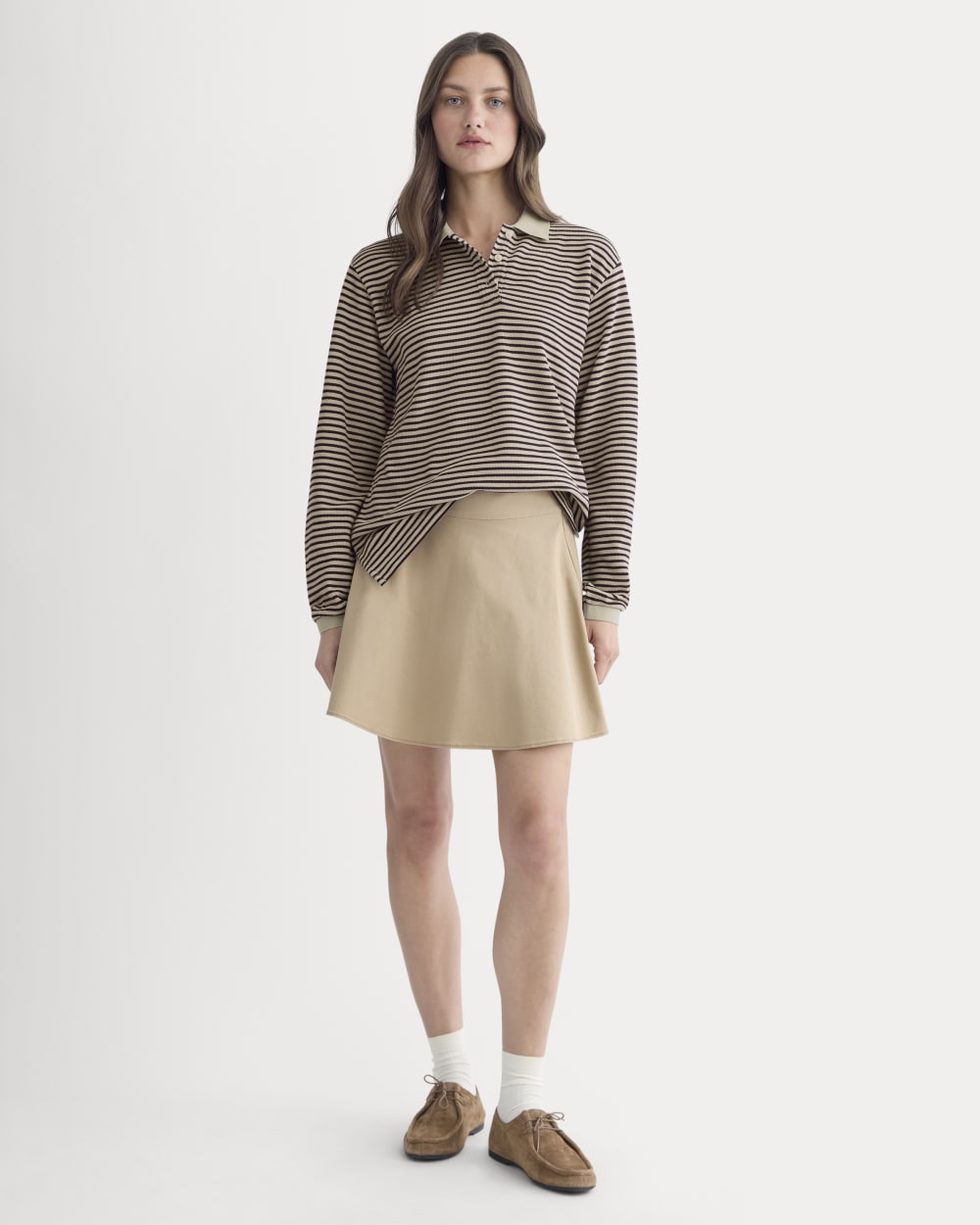 Oversized Pique Polo | Dusty Beige/Deep Plum Stripe
