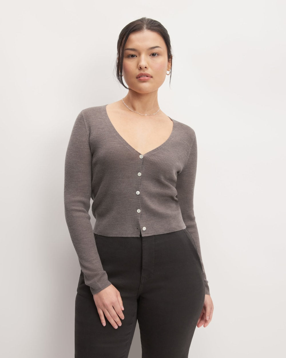 The Cardigan in Ultrasoft Merino | Heather Cocoa