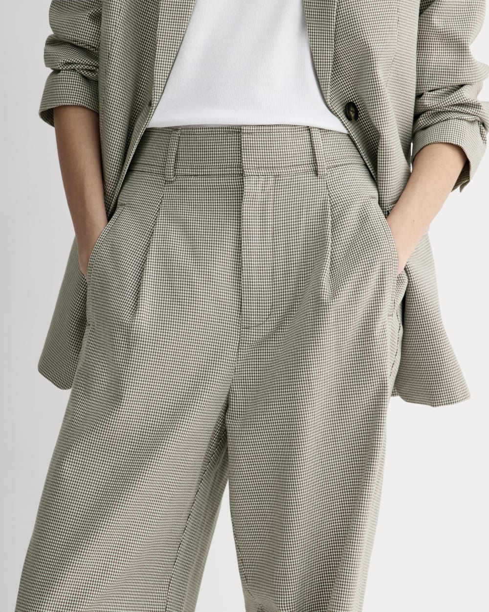 The Draper Pleated Pant in Buttersmooth | Deep Taupe Mini Gingham  | 30 Inseam