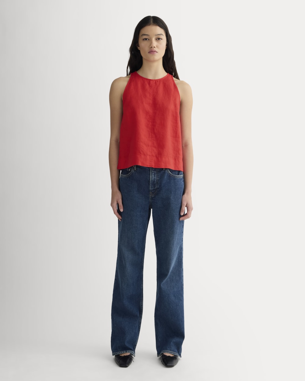 The Linen High-Neck Tank | Classic Red