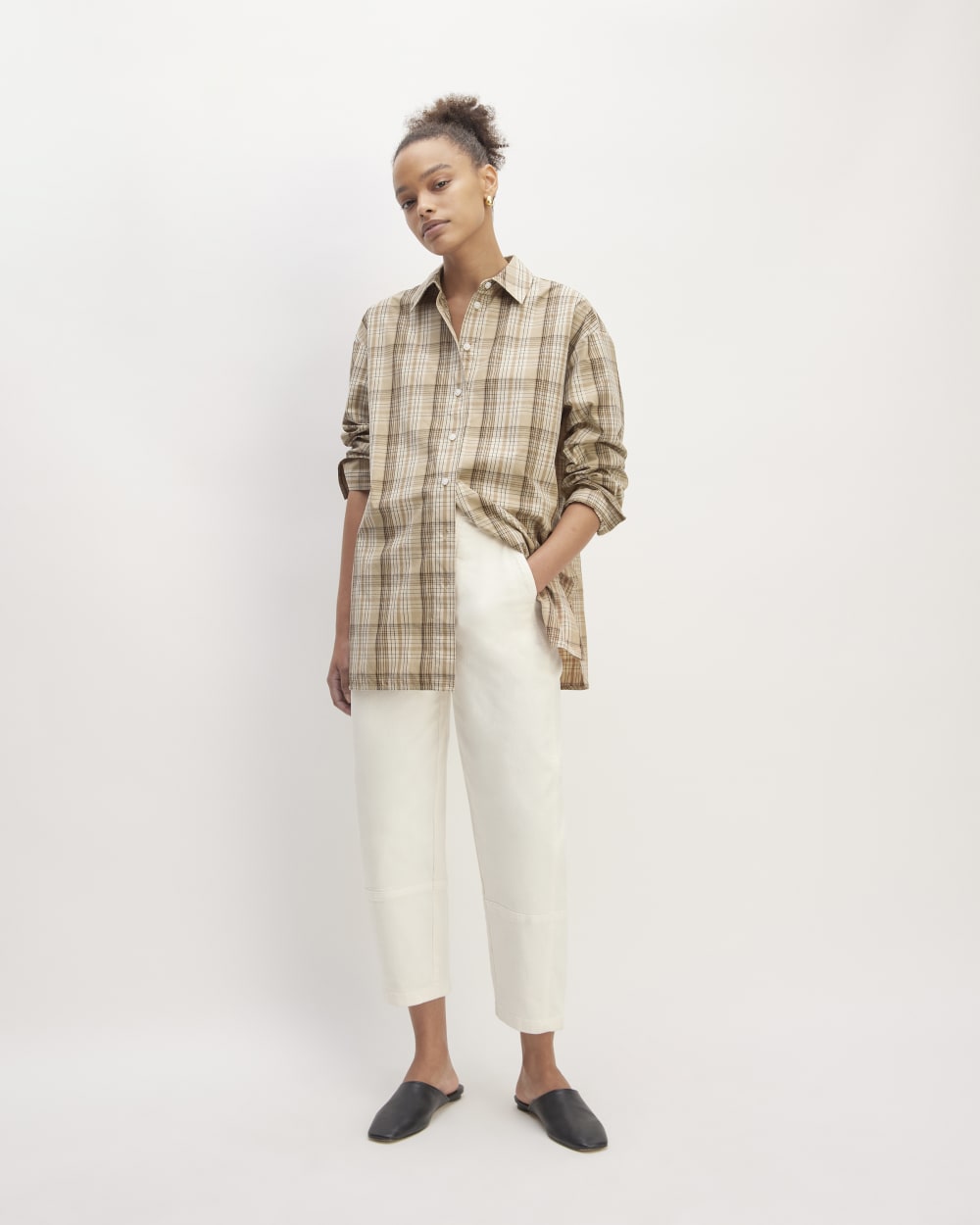 The Supima® Cotton Boyfriend Shirt | Pale Khaki Plaid